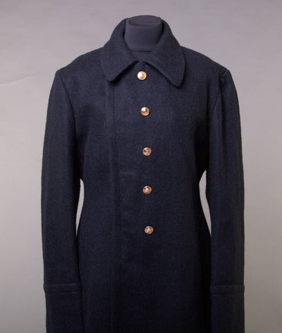 Soviet Marines Single Breasted Black Wool Overcoat with Slant Pockets