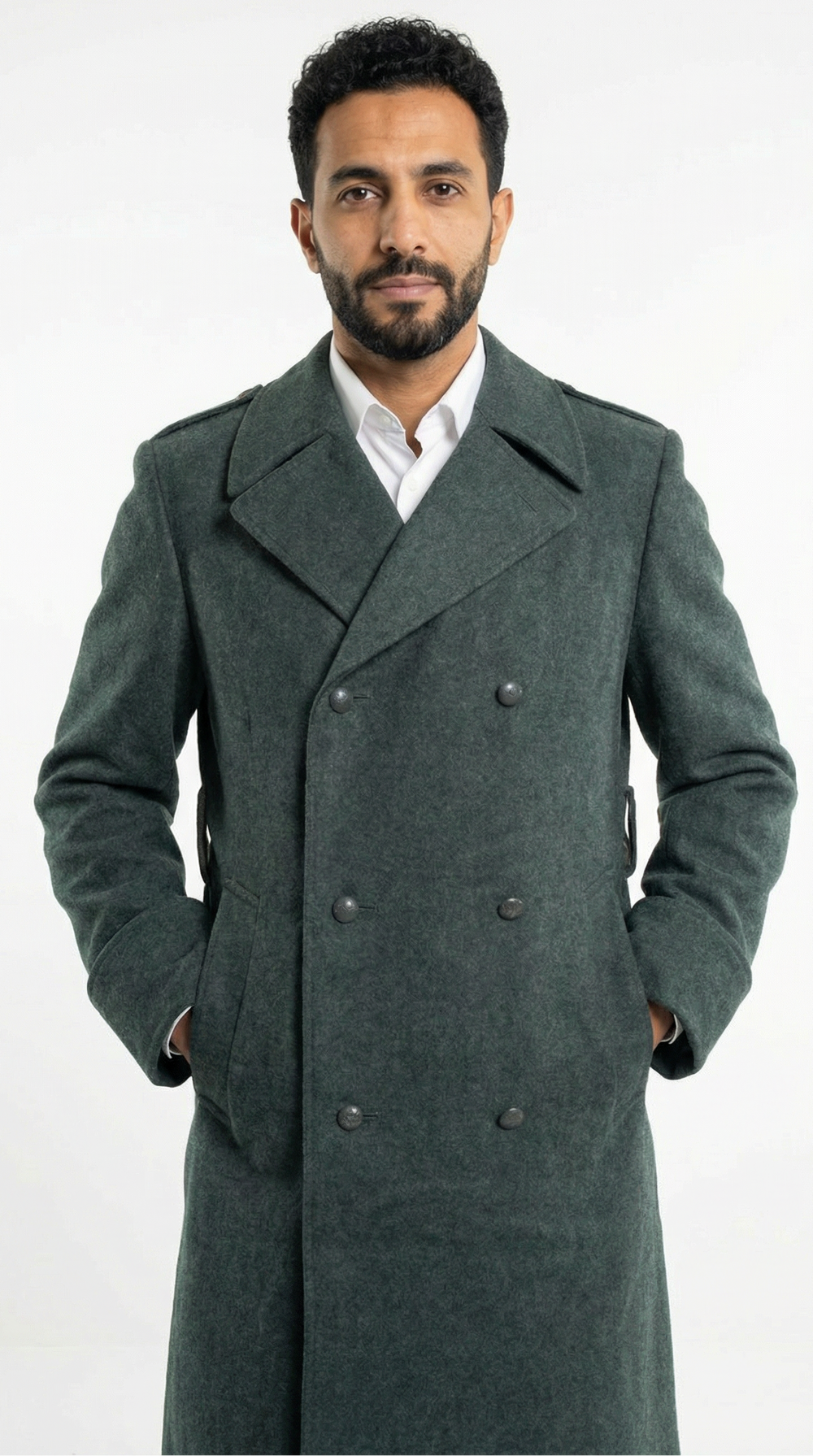 1960s-1970s Swiss Blue Gray Military Army Wool Trenchcoat Overcoat