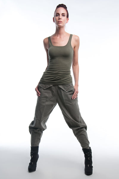1970s Swedish military women's field cargo chino pants.
