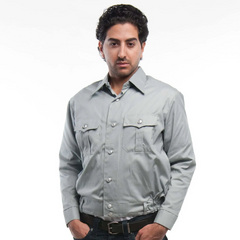 1980s NVA DDR East German Gray Cropped Button-up Shirt