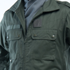 Man wearing a green jacket on a white background