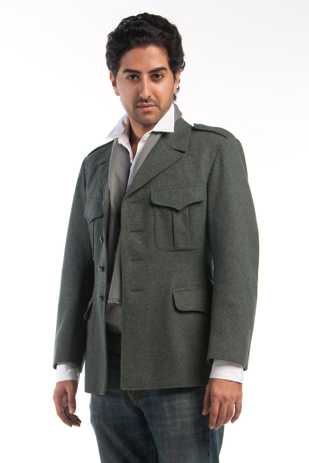 1980s Swiss Army Single Breasted Wool Jacket with Swiss Cross Buttons