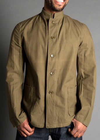 1960s Czechoslovakian Vintage Army Mandarin Style Band Collar Chino Shirt