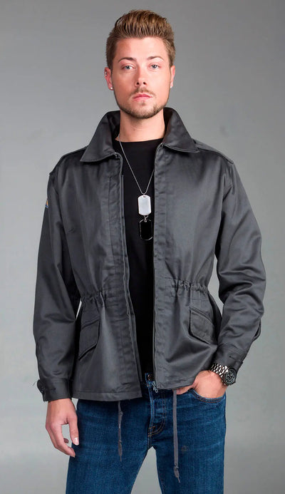 Dark Gray Slanted Pocket Combat Jacket - Top Rank Vintage