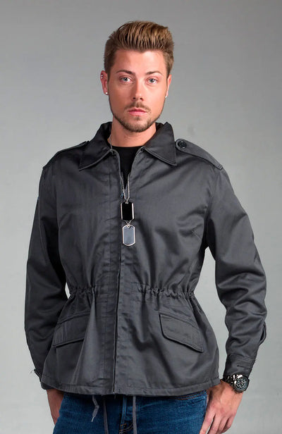 Dark Gray Slanted Pocket Combat Jacket - Top Rank Vintage