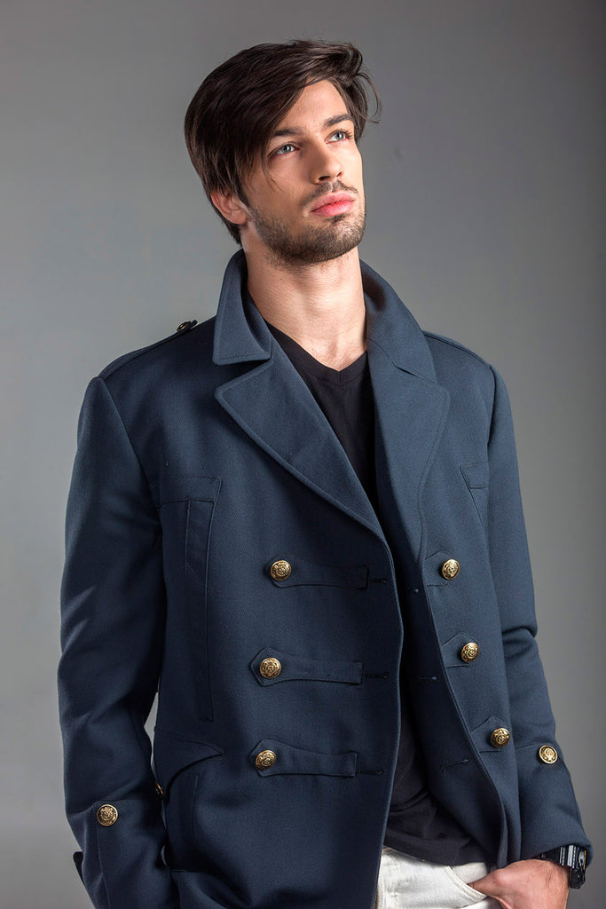 Gabardine Gray Blue Flamboyant Wool Coat Top Rank Vintage