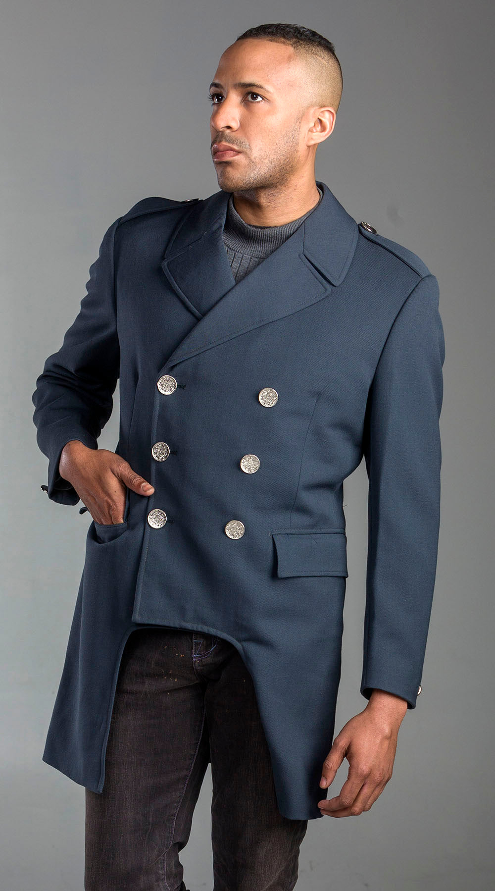 Cropped Vintage Gabardine Gray Blue Wool Coat Top Rank Vintage