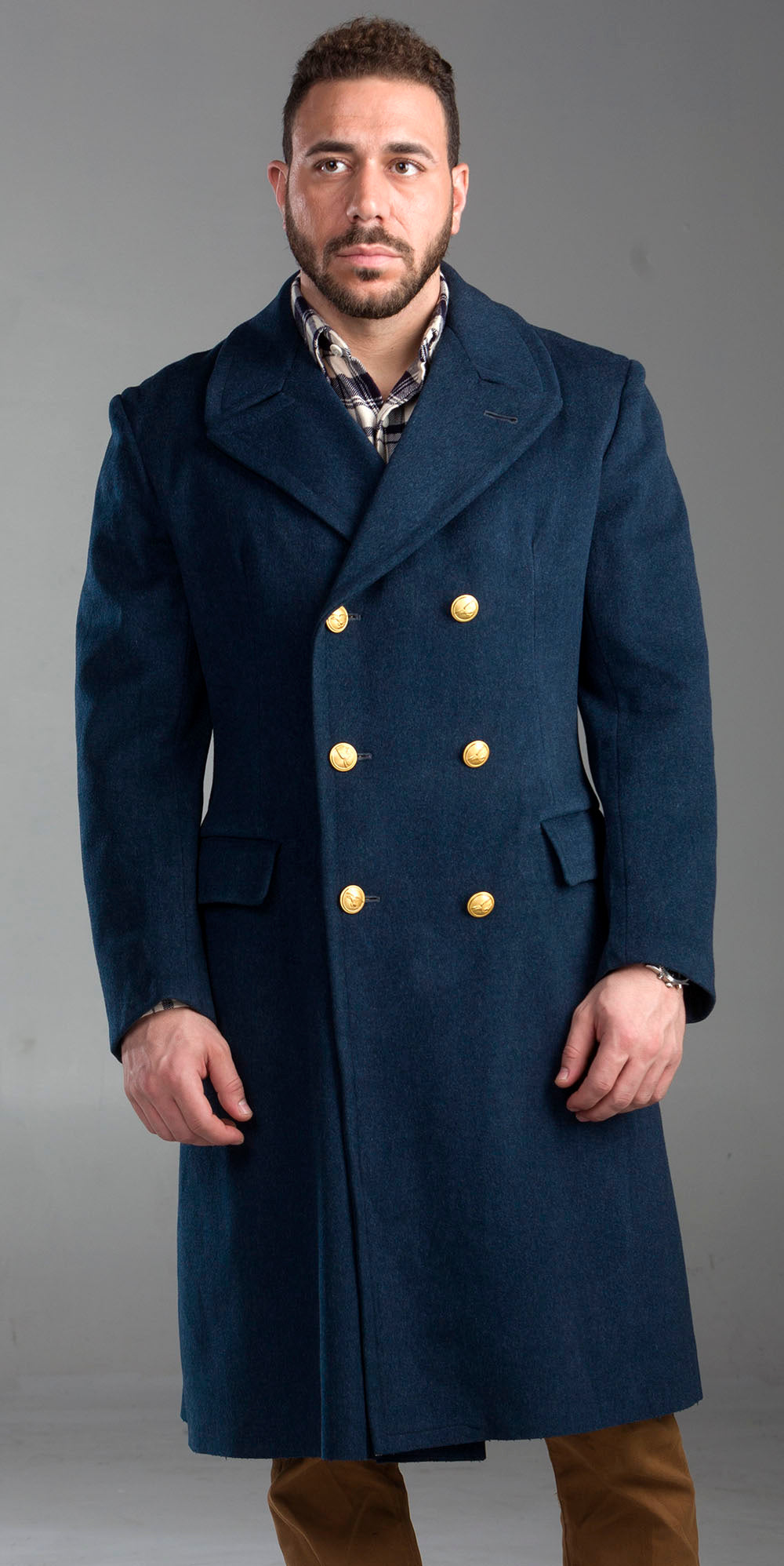NAVY Men Bridgecoat Military Officer CPO USN Dress Blue Wool Overcoat