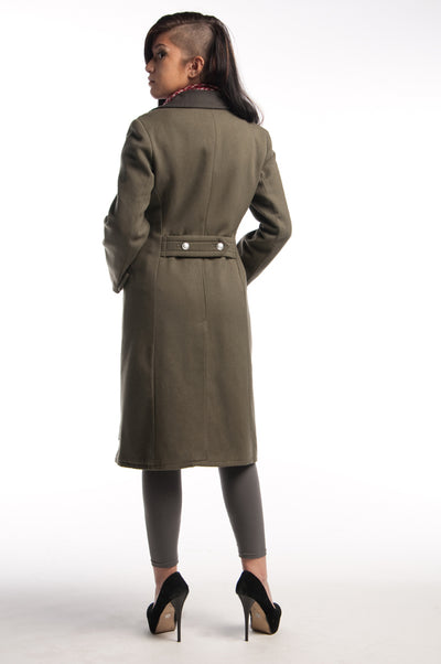 Women's Black Collar Gray Overcoat