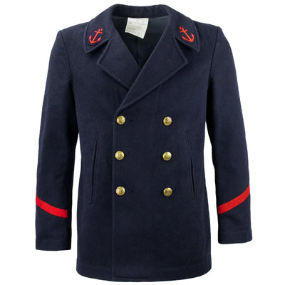 Red Sleeve Striped Navy Wool Peacoat - Top Rank Vintage