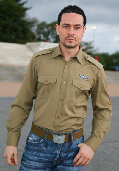 Button-up Khaki Military Style Shirt - Top Rank Vintage
