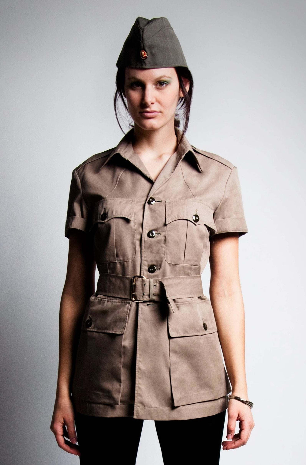 1950s British Khaki RAF Short Sleeve Safari Shirt w/ belt