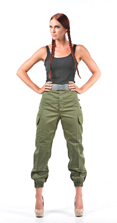 Ladies High Waist Olive Green Military Style Cargos - Top Rank Vintage