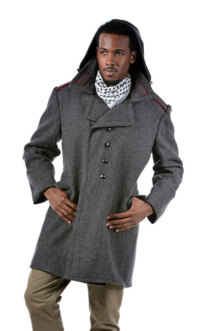 Redesigned Charcoal Hooded Overcoat - Top Rank Vintage