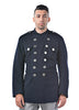 Redesigned Navy Blue Band Collar Wool Jacket - Top Rank Vintage