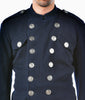 Redesigned Navy Blue Band Collar Wool Jacket - Top Rank Vintage