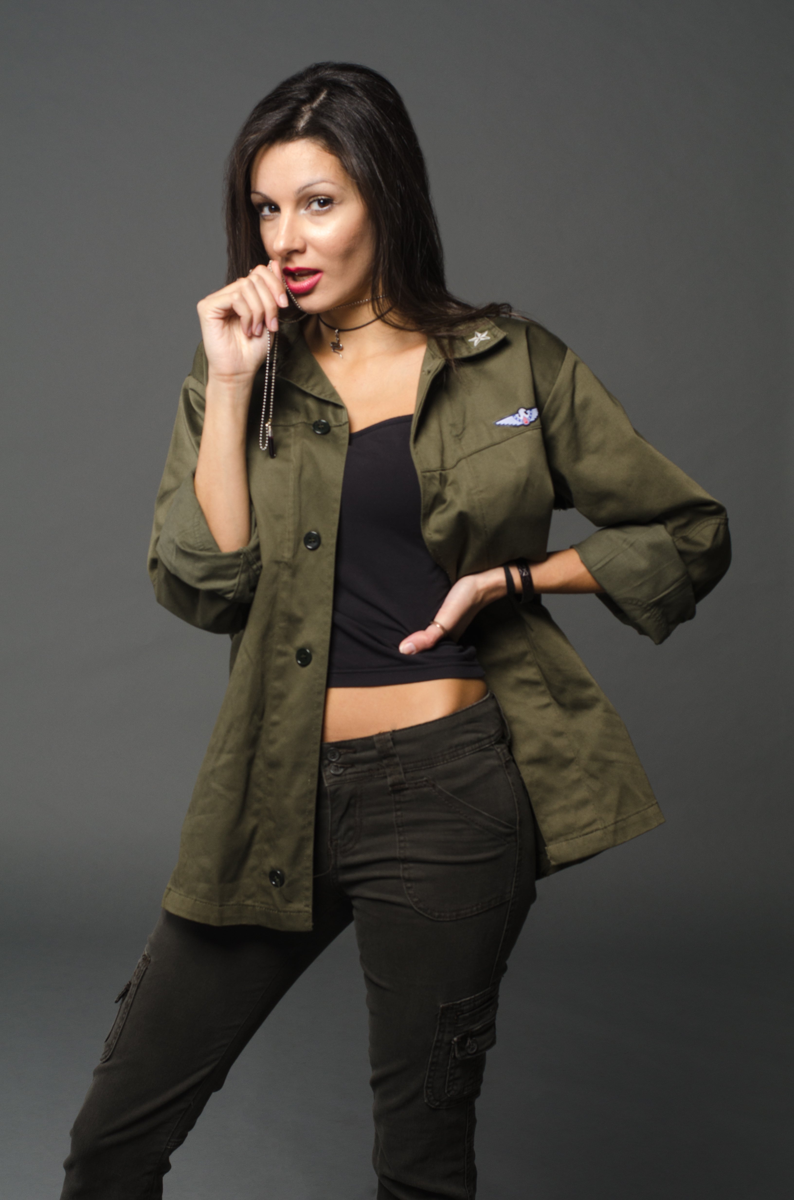 Ladies Military Fatigue Shirt Top Rank Vintage