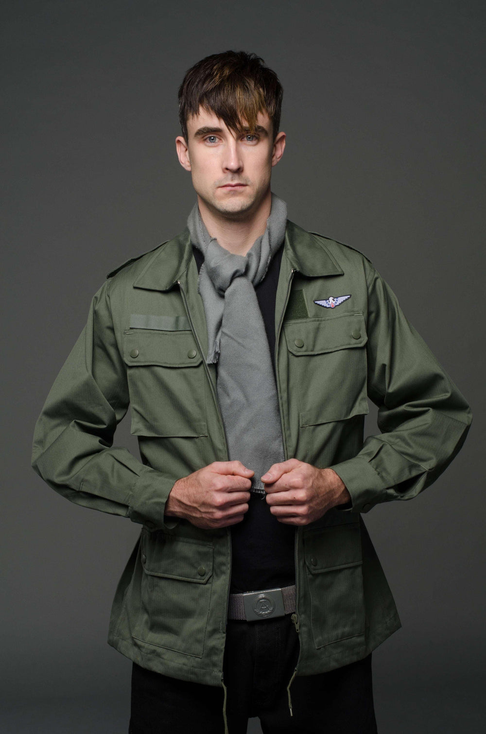 French Air Force Armee De L'air Army Green Four Pocket Field Jacket