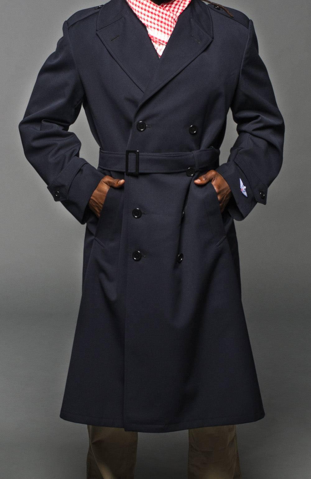 Military Style Navy Blue Gabardine Trench Coat