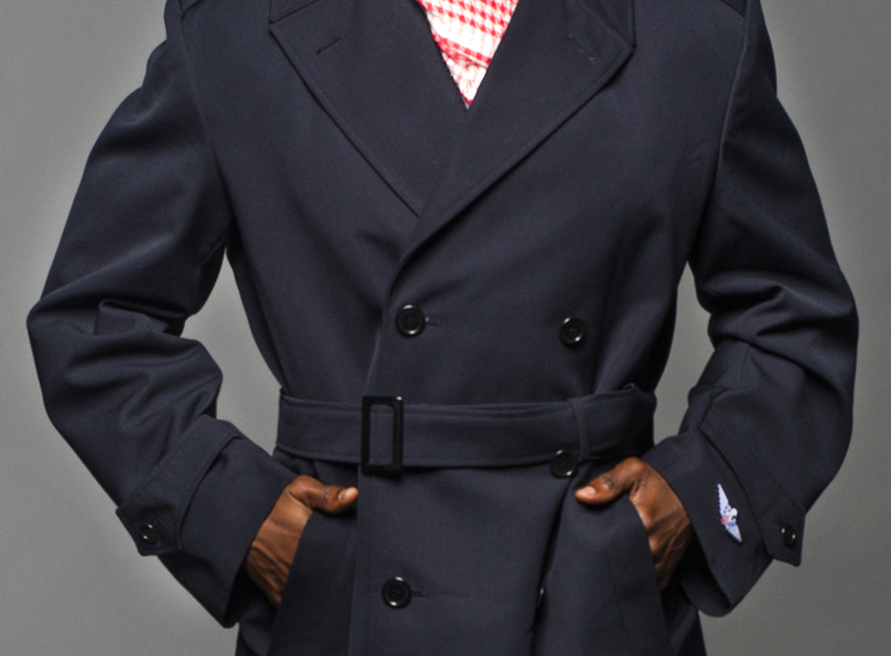 Navy Military-Style Double Breasted Tailored Slim Coat