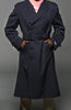 Military Style Navy Blue Gabardine Trench Coat w/Belt - Top Rank Vintage