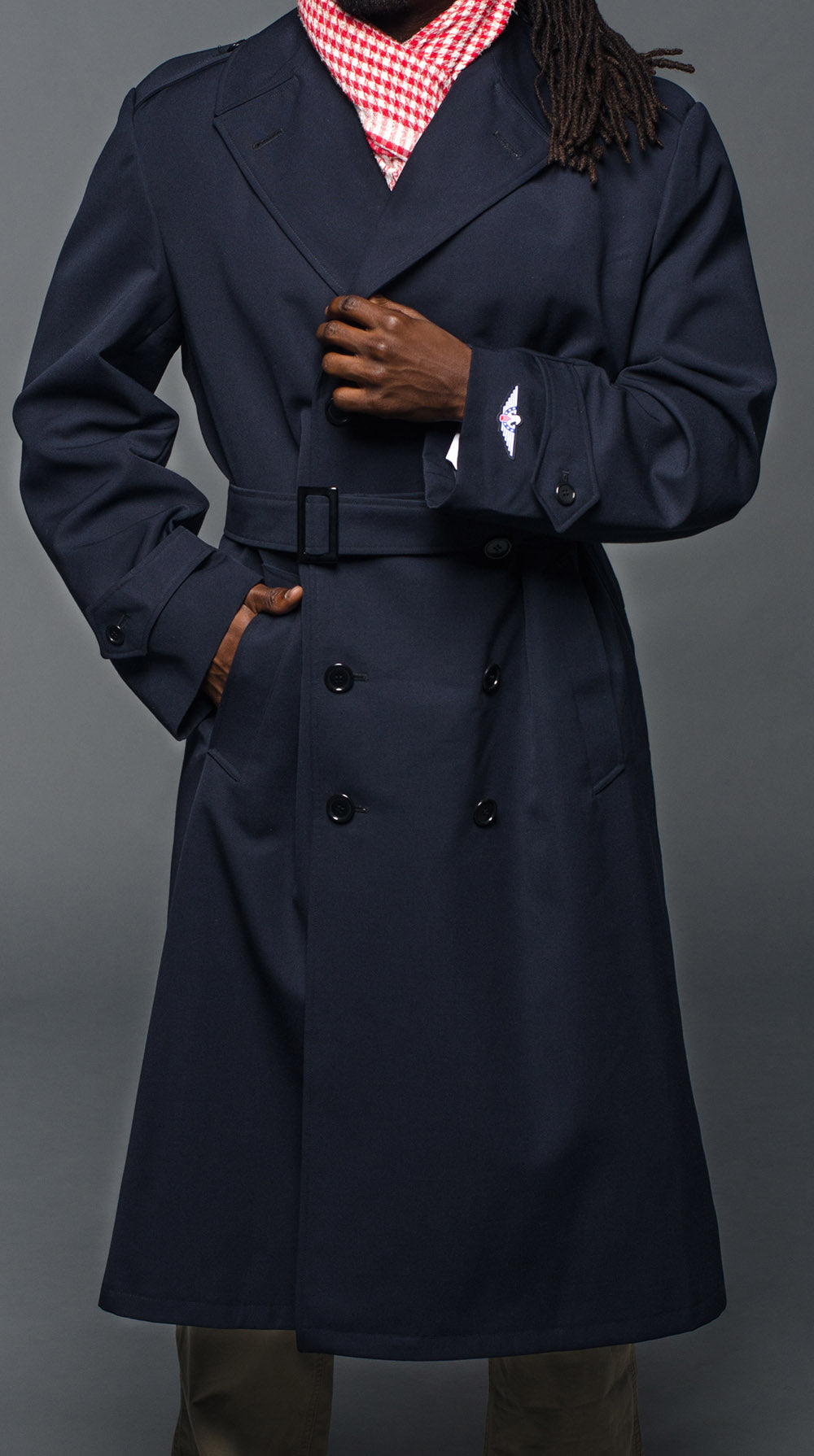 Military Style Navy Blue Gabardine Trench Coat W Belt XXL Blue