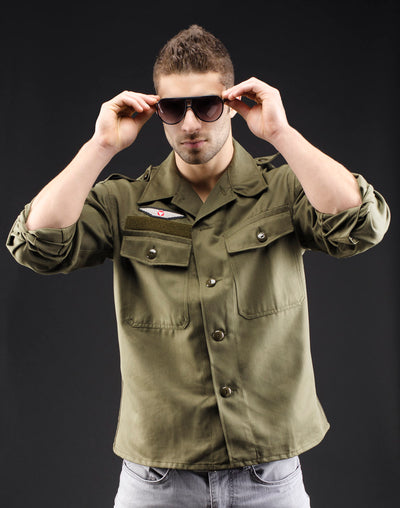 Classic Vintage Style Olive Military Shirt - Top Rank Vintage