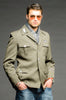 Senior Officer Military Style Gray Tunic with collar band and silver buttons.