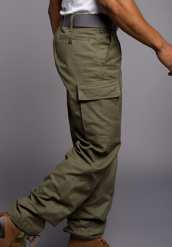 Army Moleskin Cargo Pants with drawstring cords and side pockets, crafted from durable cotton.