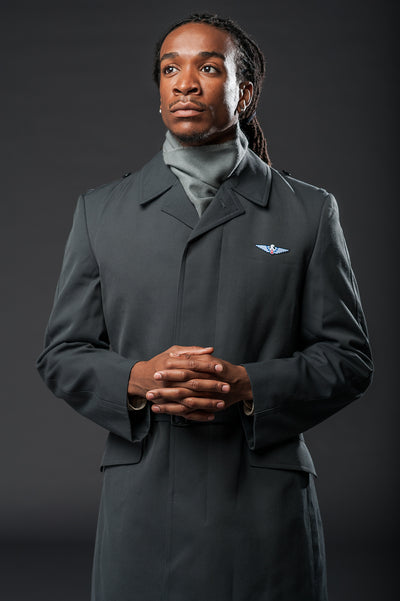 Blue Gray Gabardine Belted Trench Coat - Top Rank Vintage