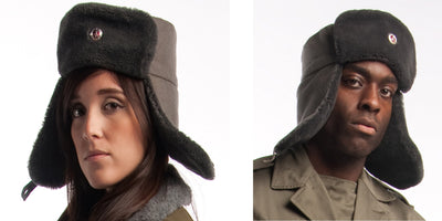 Uni-Sex Army Bomber Style Gray Ushanka Winter Hat - Top Rank Vintage