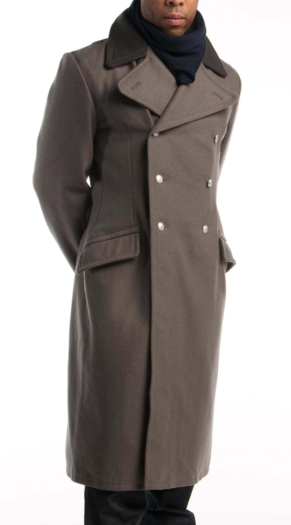 Authentic Cold War Era DDR East German Military Style Wool Black Collar Gray Overcoat