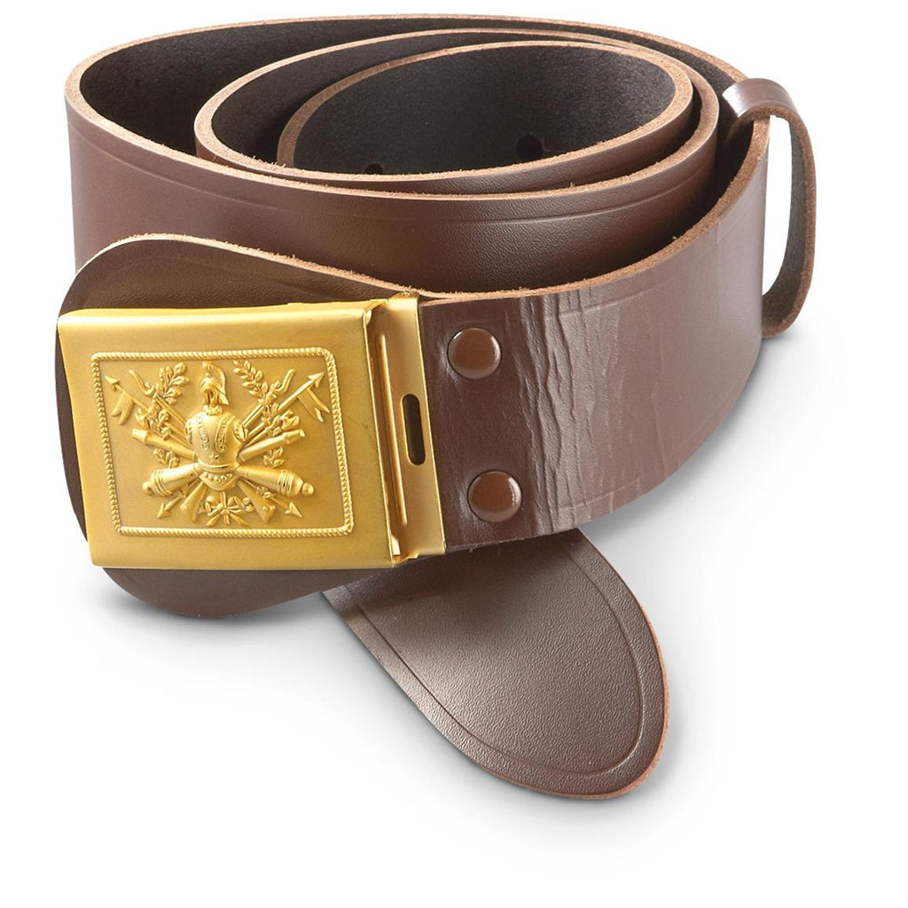 Officer Brown Leather Belt with gold brass buckle