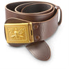 Officer Brown Leather Belt with gold brass buckle
