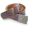 Czechoslovak Officer brown leather belt with star emblem buckle, vintage 1980s.