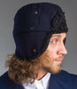 Scandinavian Navy Blue Sheepskin Winter Wool Trapper Ushanka Hat Sweden