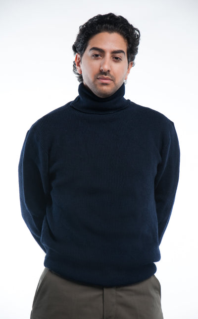 Navy  Wool Turtle Neck Sweater - Top Rank Vintage